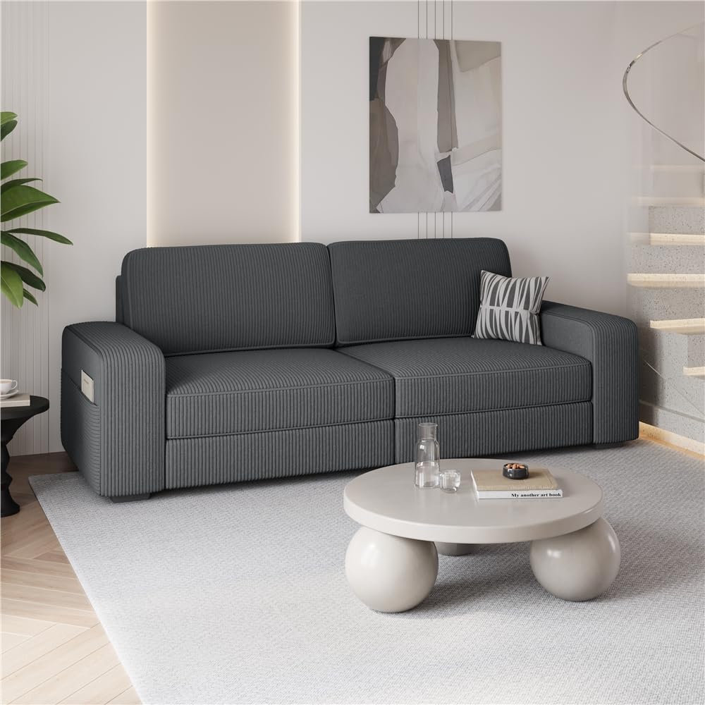 Sofa Yaheetech, 212 x 83,5 cm, Dunkelgrau, mit Breite Armlehnen