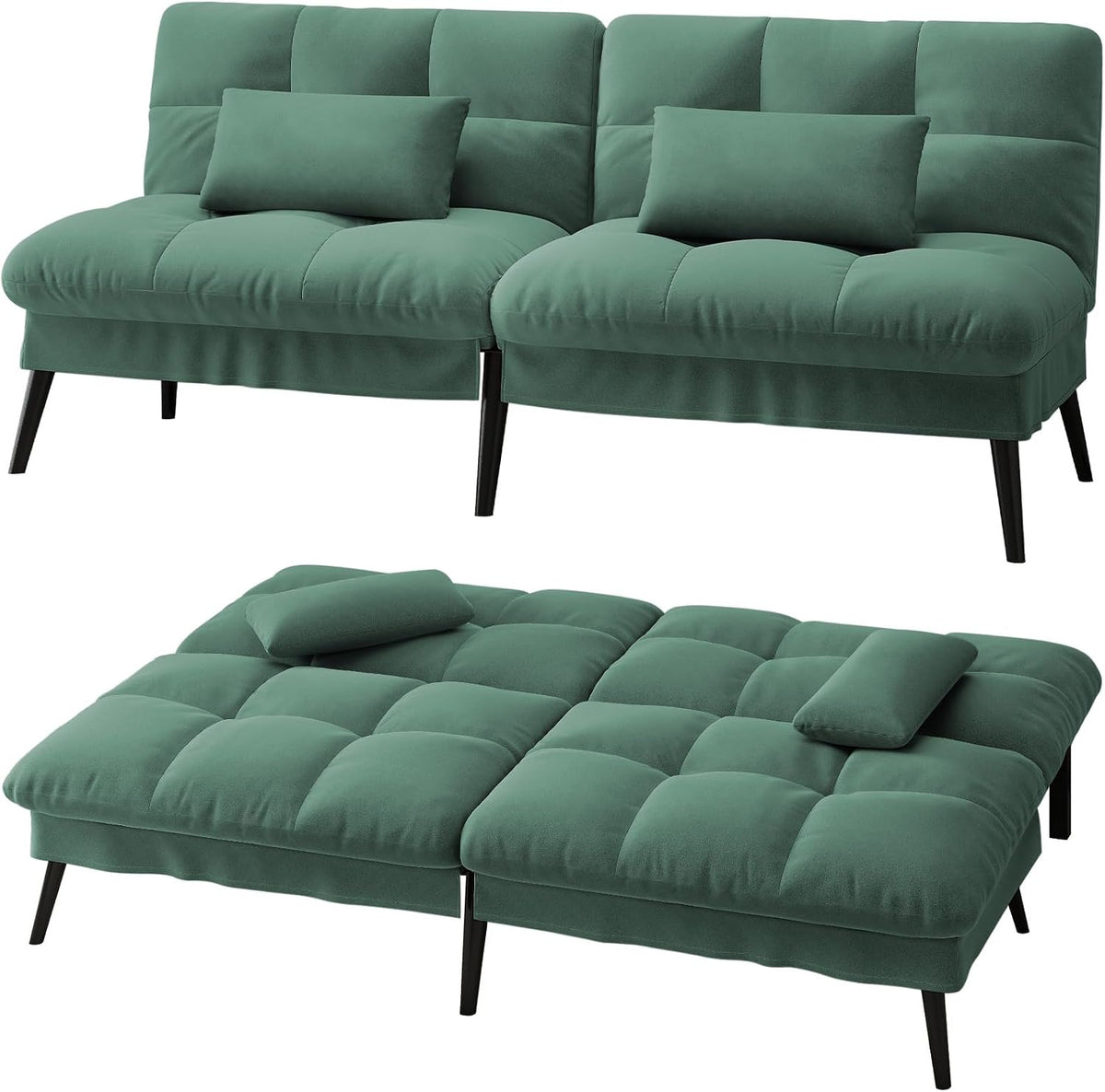 LUCKRACER Sofa, Grün, 3 Sitzer Schlaf mit Schlaffunktion, überzug Futon Klapp, Bettcouch, Couch, 5 Verstellbare Winkel