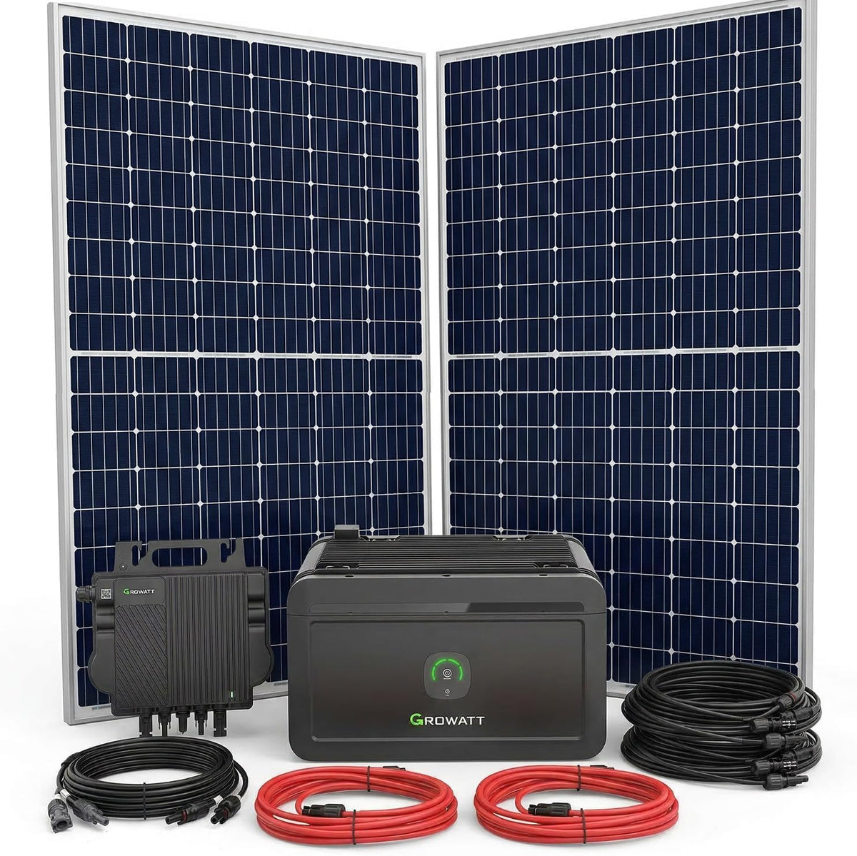 BaSBa Netzgebundene Systeme, 800 W, Schwarz/Silber/Rot, Balkonkraftwerk, 900WP PV-Balkonanlage mit 2kWh Lithium Speicher