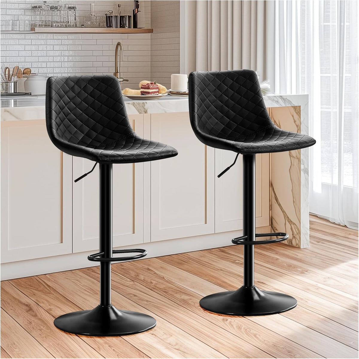 STOOLINK Barhocker, Schaumstoff & Stahl & Haustierfreundliches Leder, Schwarz