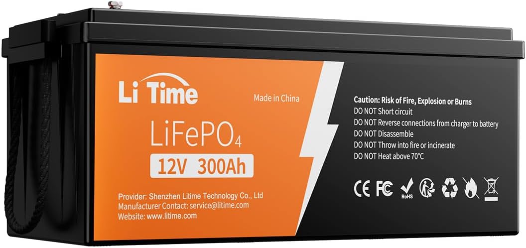 Litime Deep-Cycle-Batterien, 3840 Wh, 300 Ah, 12 V, Schwarz/Orange, LiFePO4 Lithium Batterie, Eingebautes 200A BMS Energie