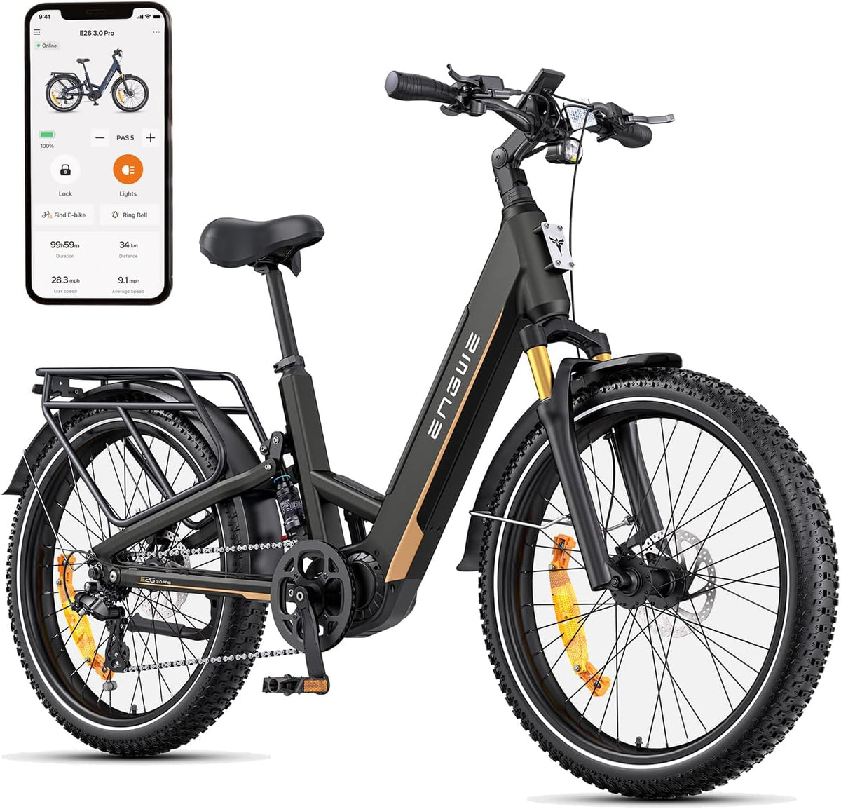 ENGWE E-Bike, 26 Zoll, Weiß, E26 3.0 Pro E Bike für Erwachsene