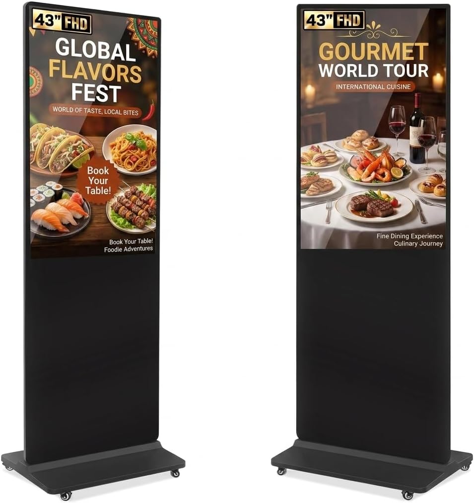 Digital-Signage-Display, 43 Zoll, Schwarz, Digitaler Kundenstopper, FHD LCD IPS Digitales Werbedisplay mit Android OS