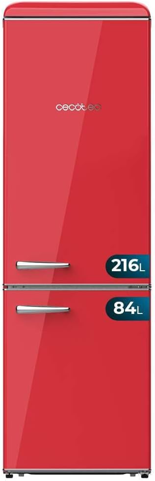 Cecotec Kühl-Gefrierkombination, 300 L, Rot, Retro- mit Bolero CoolMarket Combi Origin 300 Red E, Klasse E, Innenbeleuchtung LED