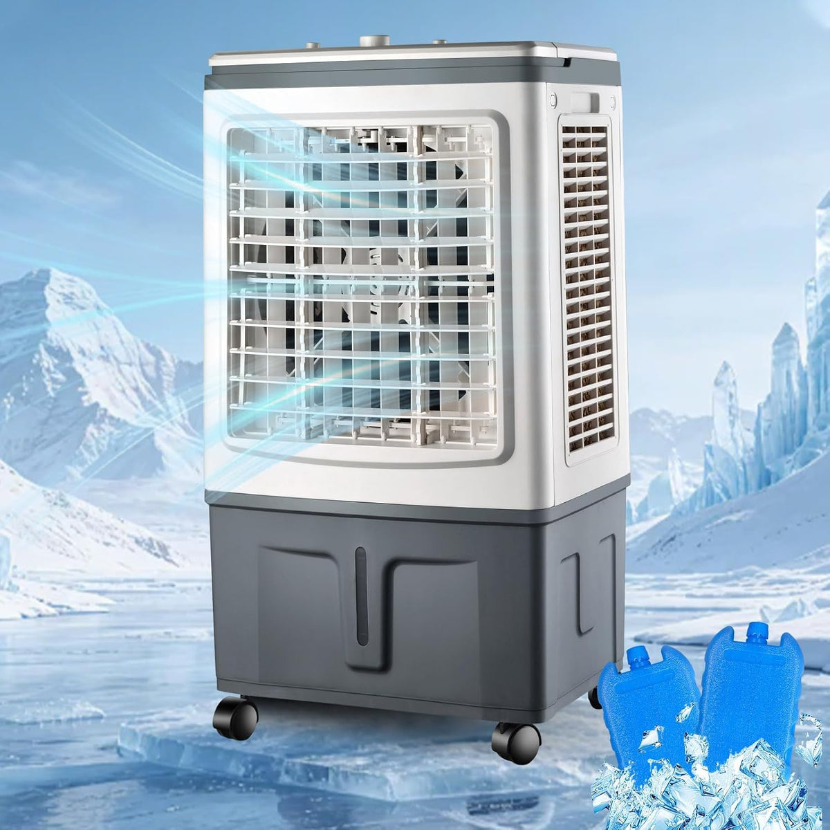 Wasserverdunstungsventilator Mobiles Klimagerät, 3000 m, 30 l, Weiß, hohe Leistung, physische Tasten, Timer 7, 120 °