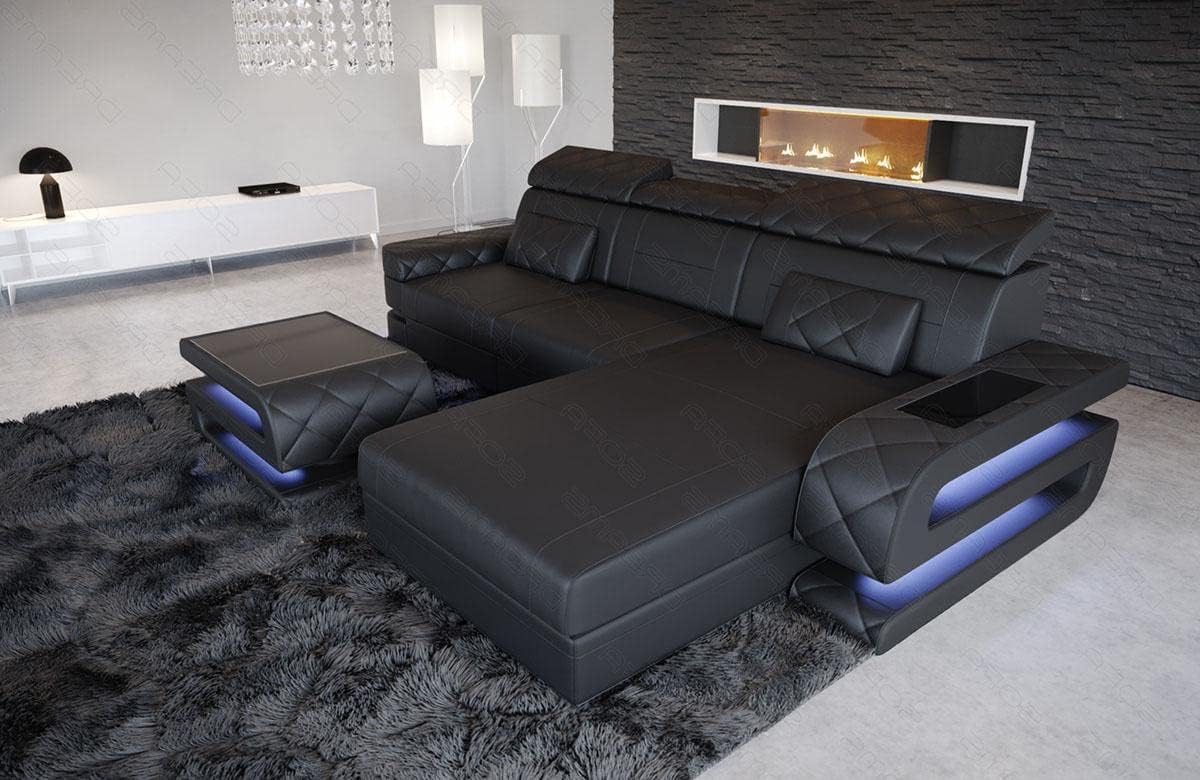 Sofa Sofa Dreams, Mehrfarbig, Bologna als Eck in der L-Form Leder mit USB-Anschluss