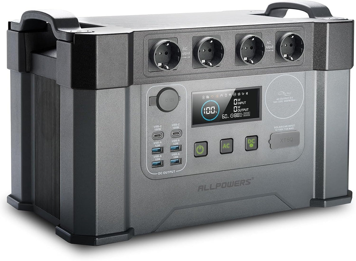 ALLPOWERS Powerstation, 1451 Wh, 2400 W, 4000 W, Schwarz/Grau, Tragbarer ( Surge) Wechselstromsteckdosen Akku MPPT Solar