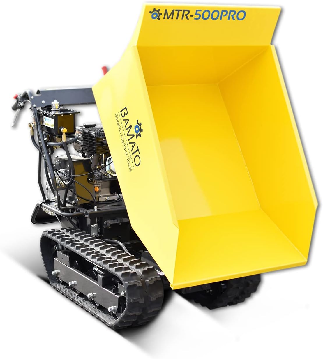 BAMATO Elektroschubkarre, 500 kg, 6,8 kW, 6 V, Gelb/Schwarz, Mini Raupendumper MTR-500PRO mit Kipphydraulik I, Forst & BAU