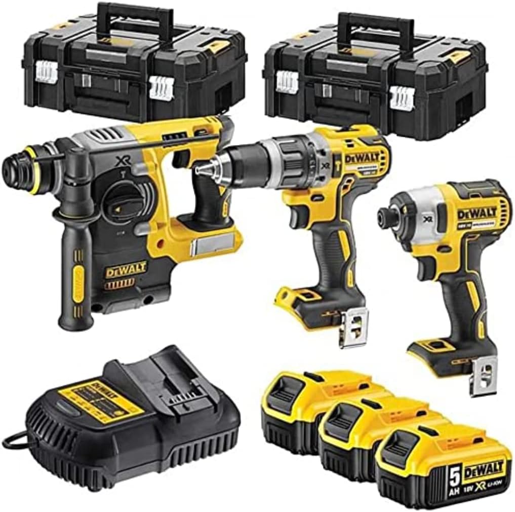 DEWALT Werkzeugsets, 18 V, 5 Ah, Gelb/Schwarz, Werkzeugset XR Bürstenlos, kabellos, Bohrmaschine, kompakter Schlagschrauber