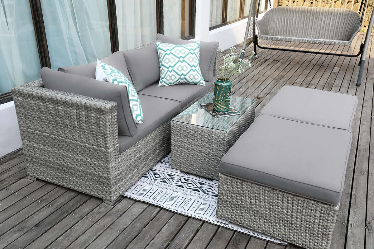 Ondis24 Essgruppe, Beige/Braun, fertiges Gartenmöbel Set Sonora, Sitzgruppe für 4 Personen, Gartenset mit Tisch Sitzkissen