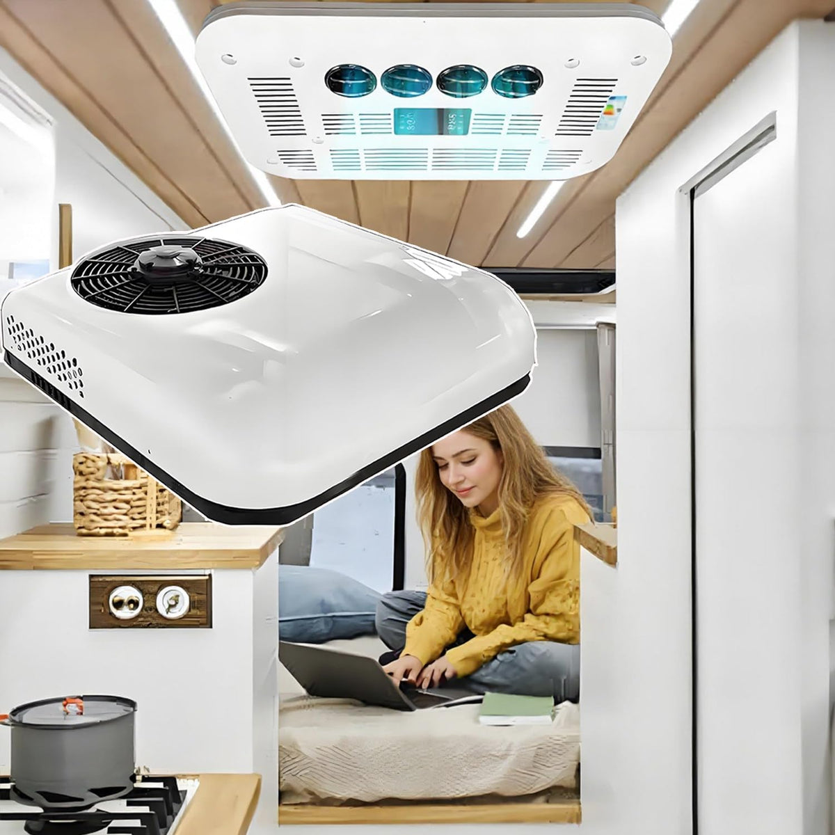 TKJfdTY Mobiles Klimagerät, 72v, Weiß, Wohnmobil-Dachklimaanlage Mit Fernbedienung Und, Ultraleise Und Effiziente Kühlung Für Den Universellen
