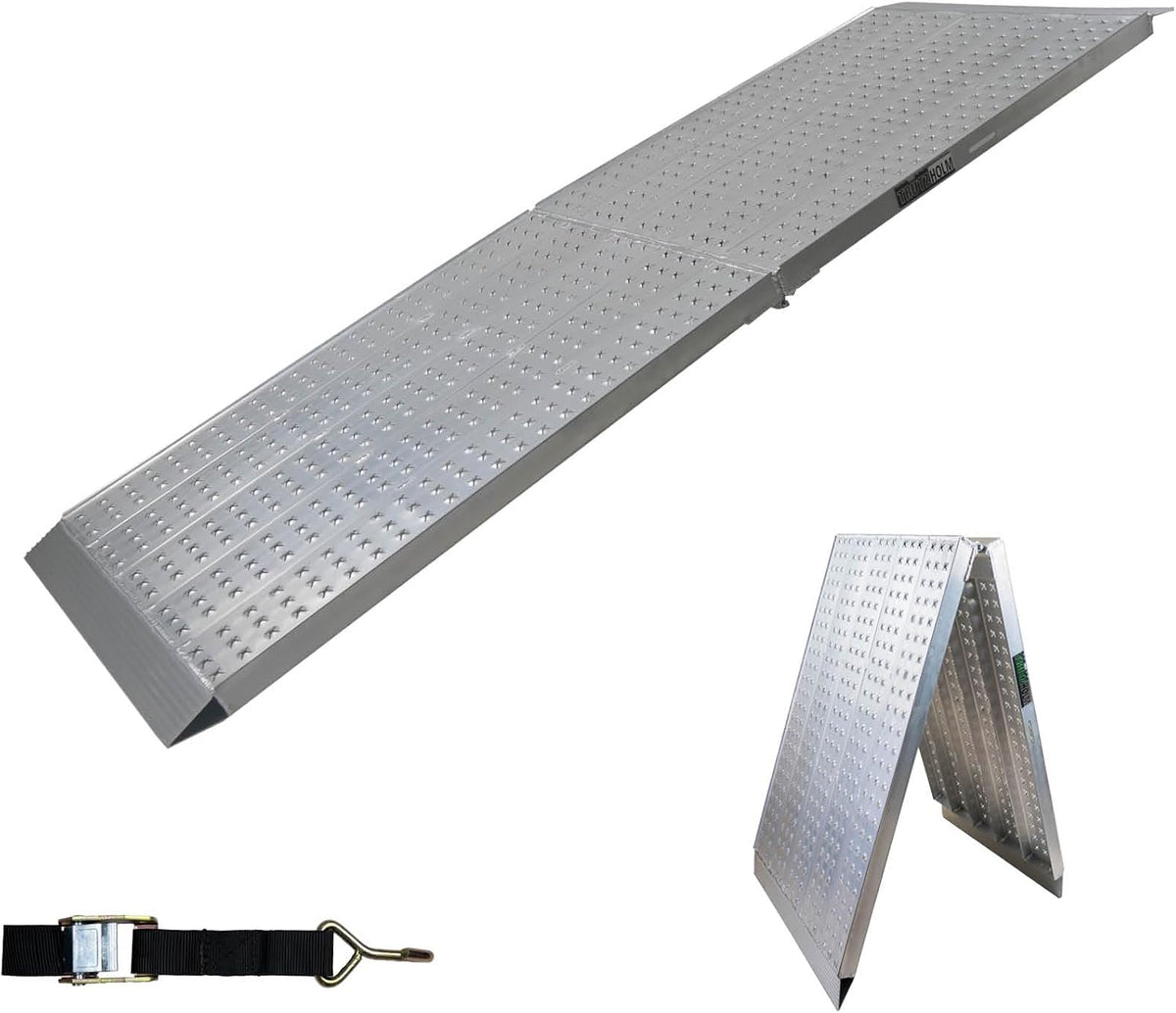 TRUTZHOLM Laderampen, 213 cm, 400 Kg, 70 cm, Silber, 1 x Auffahrrampe extrabreit klappbar Länge Traglast Alu