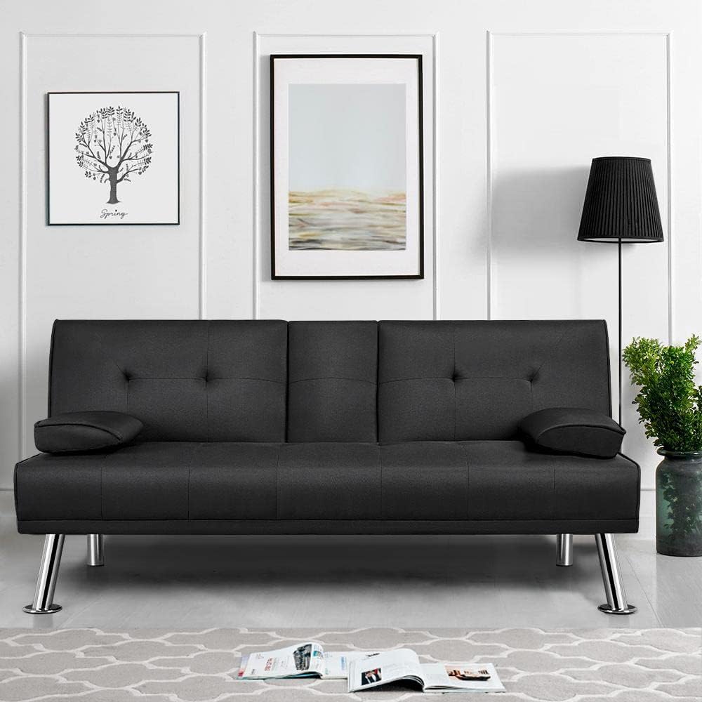 Sofa Yaheetech, 350 kg, schwarz, Schlaf für max. 3 Personen Gästebett Couch