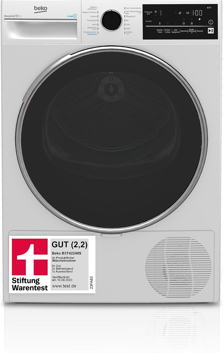 Beko Wärmepumpentrockner, 8 kg, Weiß, B3T42240S b300, allergikergeeignet, Hygiene Trocknen & Hygiene Auffrischen