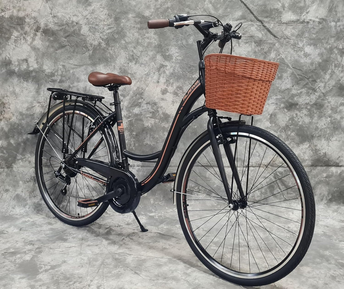 Fahrrad, 28 Zoll, Schwarz, Generisch Damencityrad 21-Gang Kettenschaltung, Gepäckträger und Korb NEU 2810