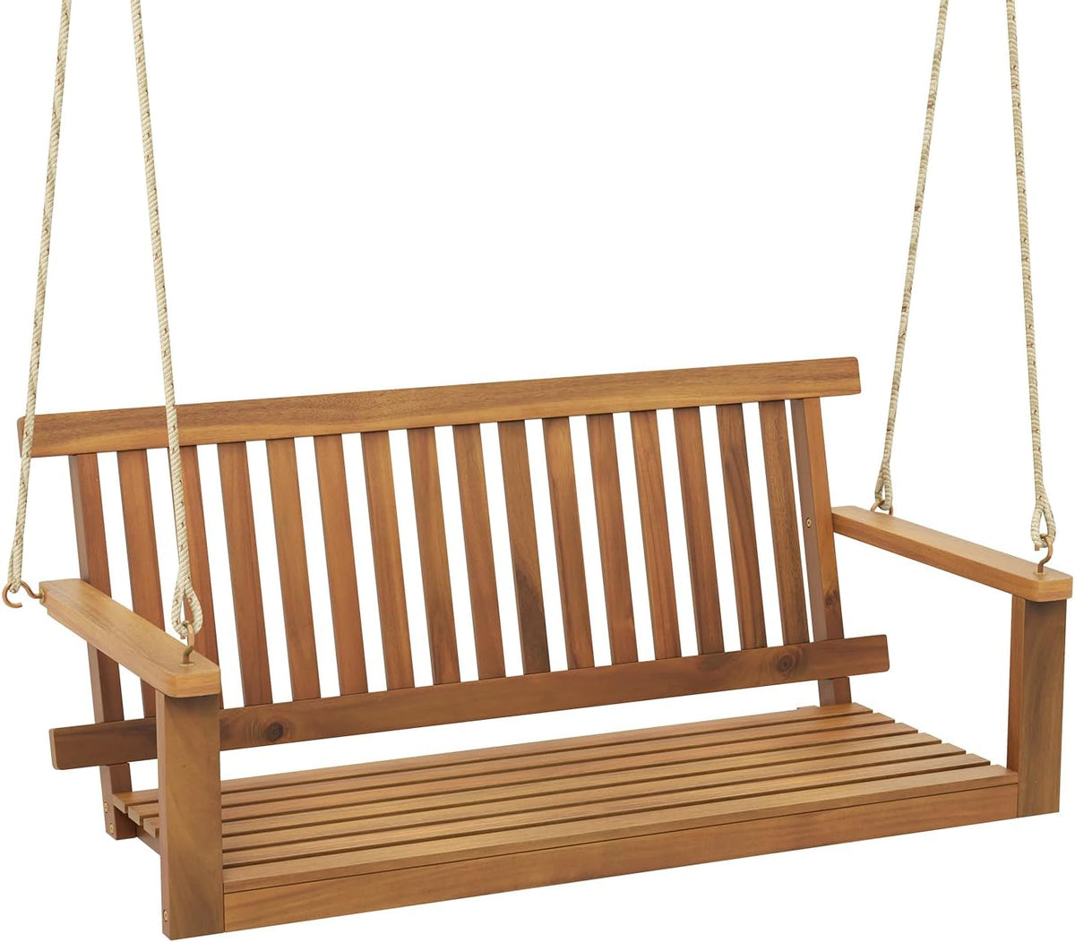 COSTWAY Verandaschaukeln, Akazienholz, Weiß, Hängebank Outdoor, 2-Sitzer Schaukelbank Holz