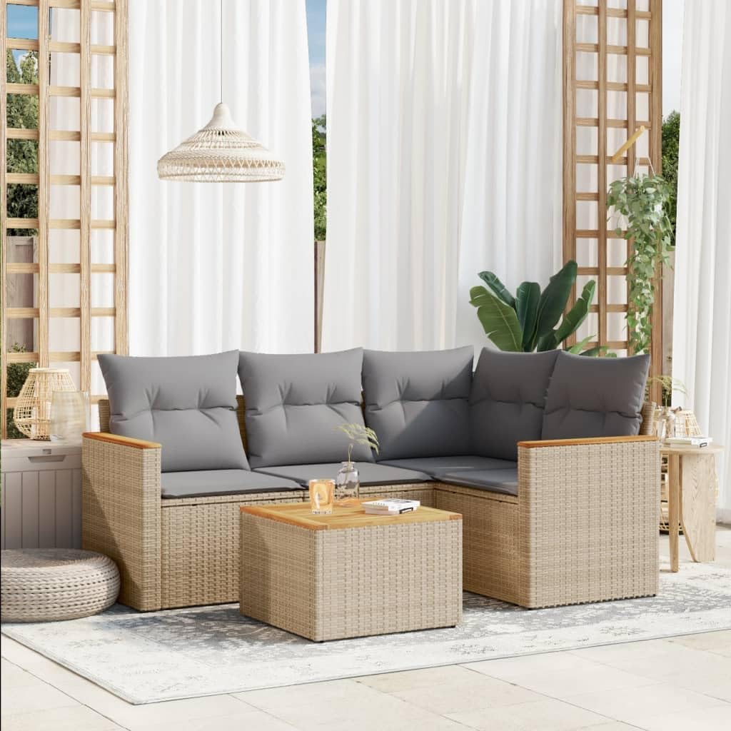 Gartenmöbel-Set ACAGALA, PE-Rattan, pulverbeschichteter Stahl, Beige/Grau, Gartenmöbel Set mit Stauraum 5 Teilig Poly Rattan