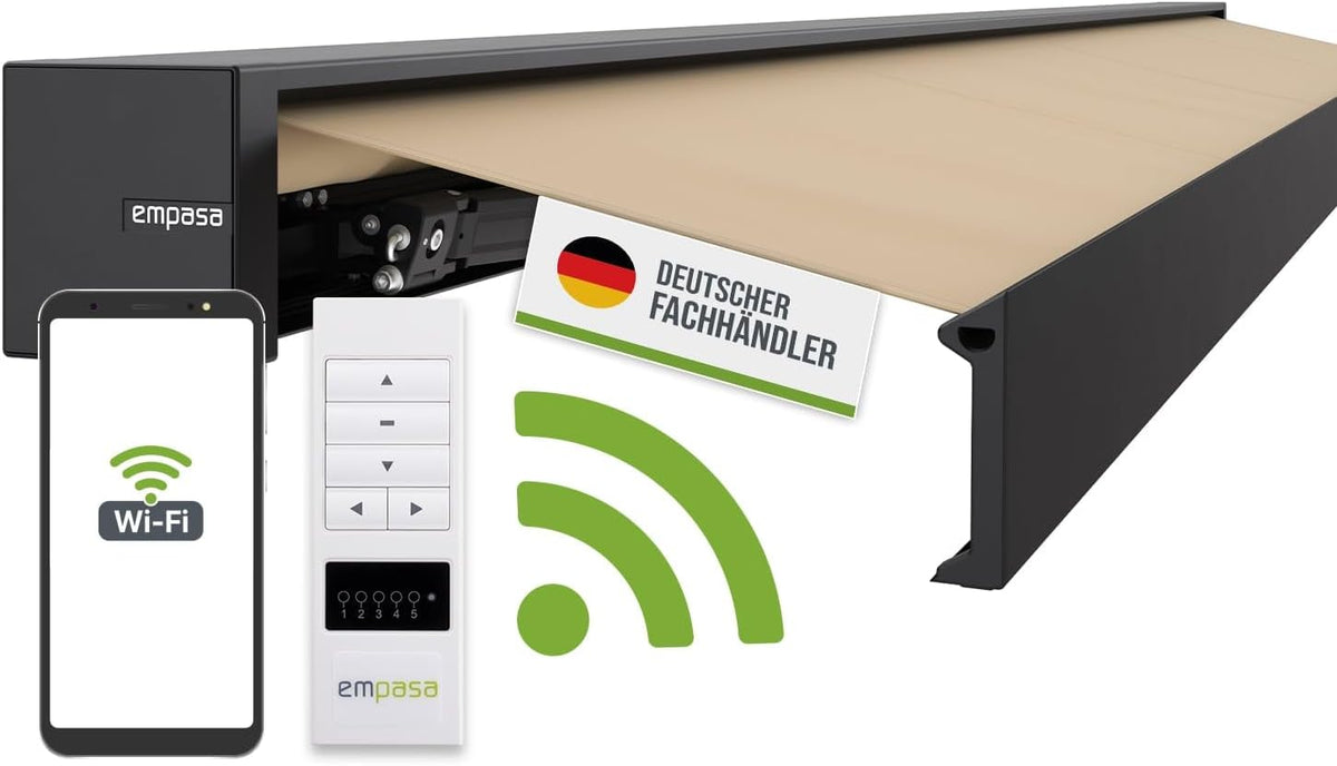 empasa Markise, 270 W, Anthrazit/Schwarz, elektrische Vollkassetten Cube ONE Smart Home kompatibel