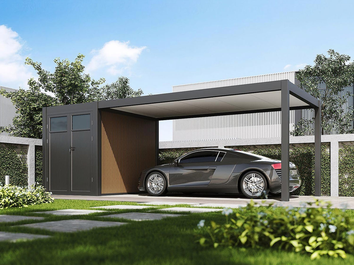 Weide SONNENSCHUTZ Garten,Gartenhäuser & Aufbewahrung,Carports, 7,2 M, Aluminium (Struktur) & verzinkter Stahl/PU-Schaumplatten (Lamellen), anthrazit