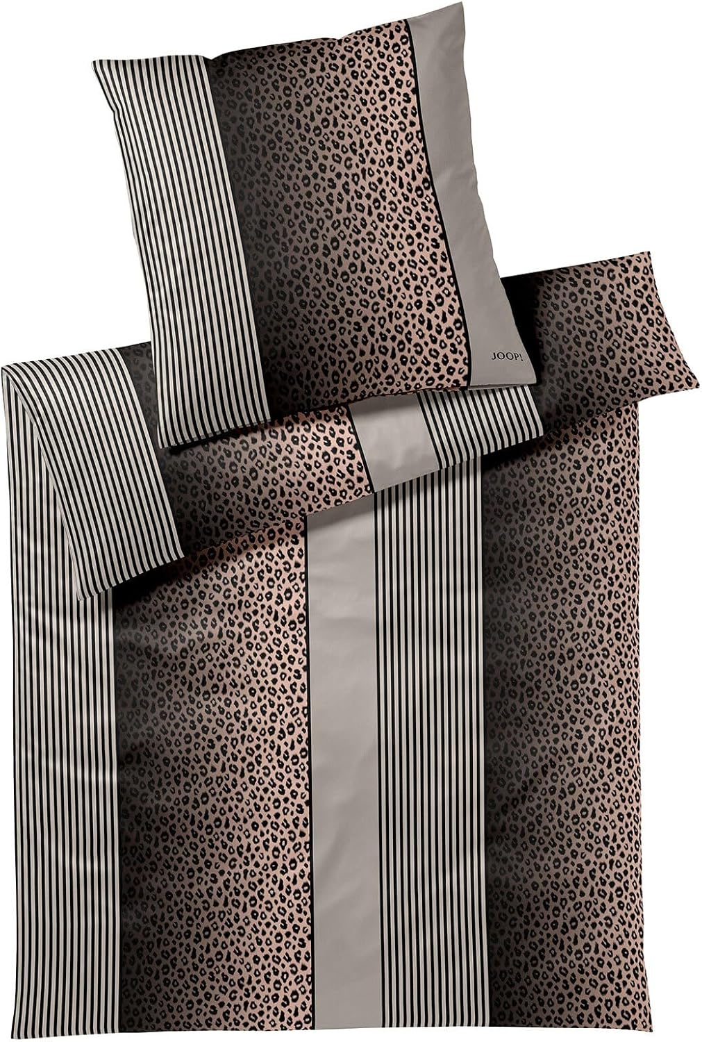 Joop! Waschmaschine, 200 x 200 cm, 70 x 90 cm, Taupe/Schwarz, Bettwäsche Leo Taupe 1 Bettbezug + 2 Kissenbezüge