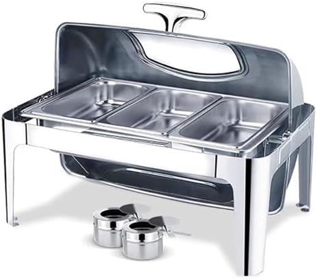 Edelstahl Buffetschrank, Silber, Chafing Dish Buffet Set, 2-Gitter Speisenwärmer Tablett für Partys, Hochzeiten