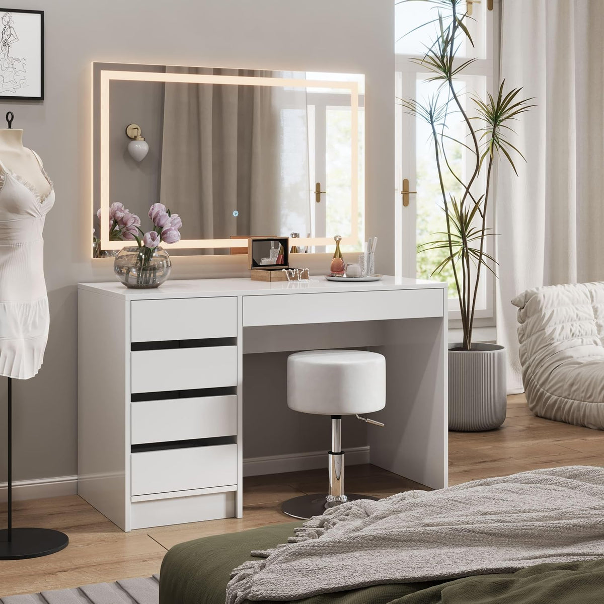 Schminktisch Vicco, 120 cm, Die Schminkkommode besteht aus pflegeleichter Spanplatte 16 mm, mit einer Melaminharzbeschichtung, Braun
