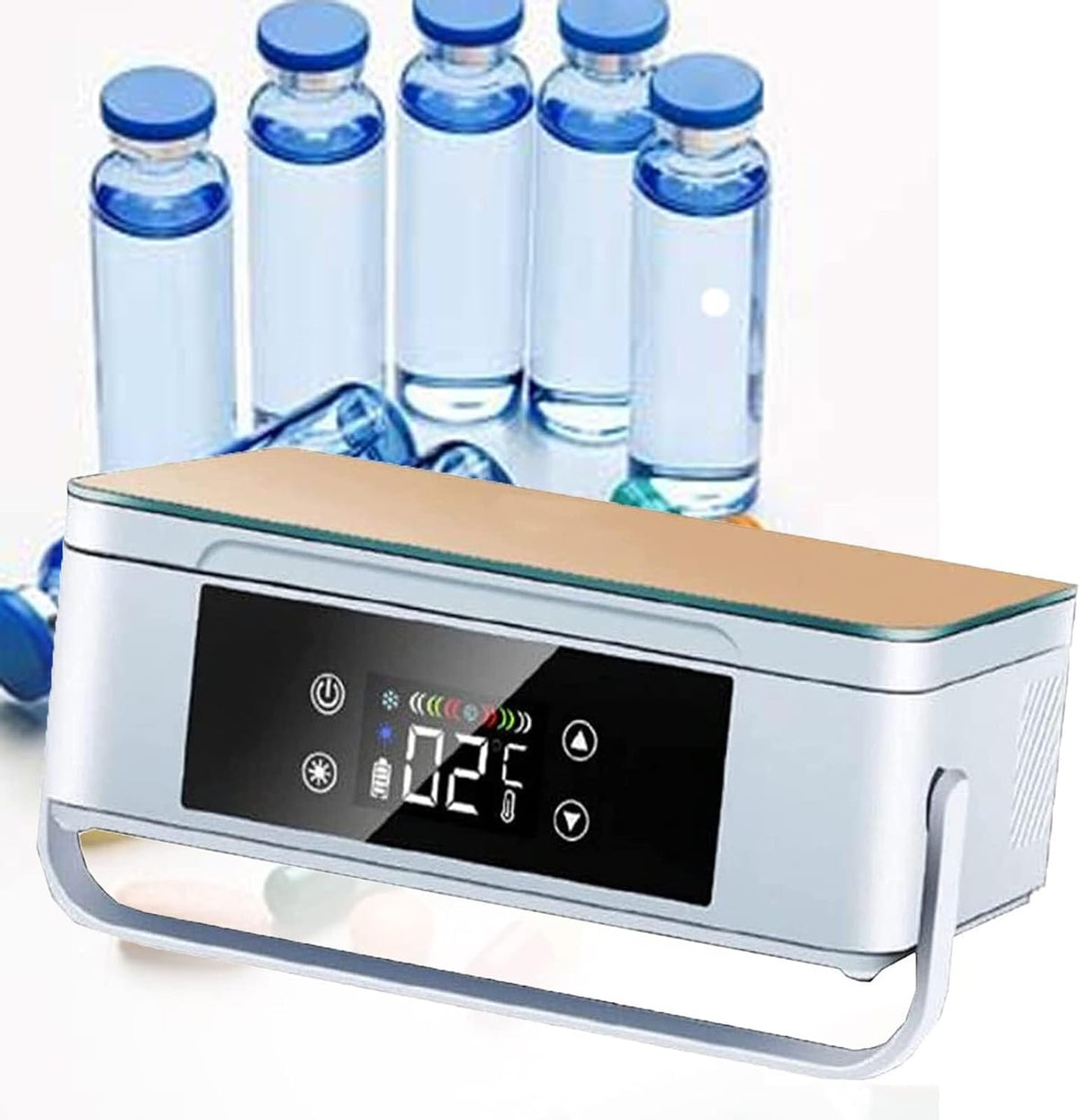 Kühlschrank, Weiß, Tragbarer Mini-Insulin, Medikamentenkühler fürs Auto mit LCD-Steuerung, USB-Akkubetrieb für Reisen
