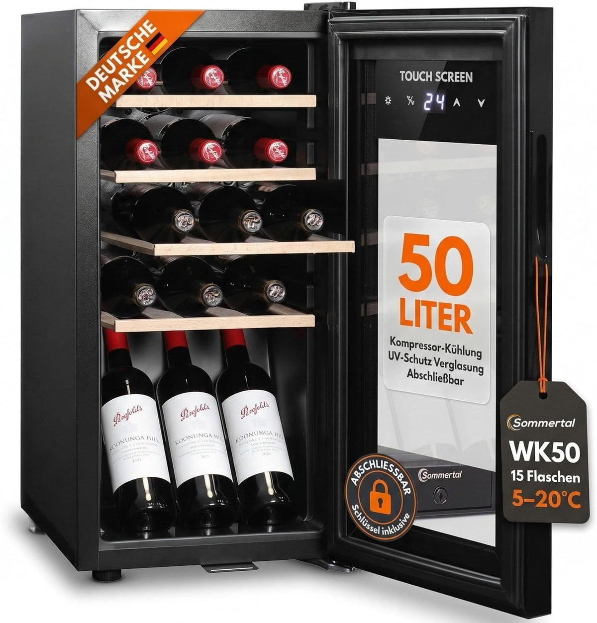 Sommertal Weinkühlschrank, Schwarz, WK50