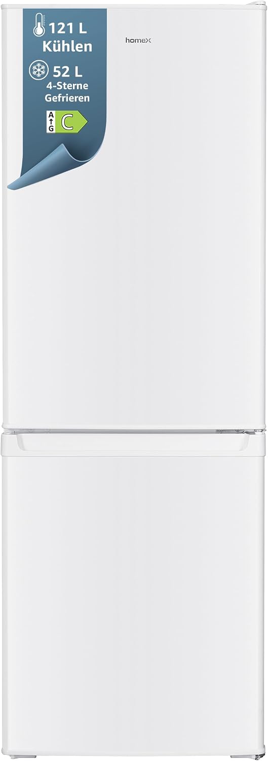 homeX Kühl-Gefrierkombination, 173 Liter, 142,5 cm, 40 dB, Weiß, Kühlschrank mit Gefrierfach, Kühl Gefrierkombination freistehend