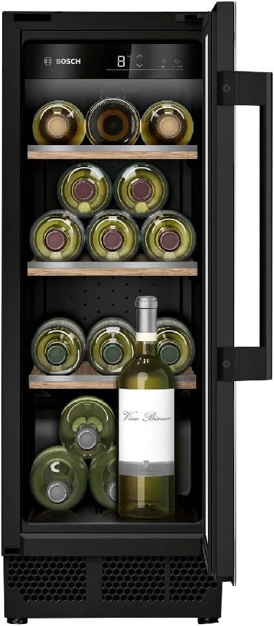 Bosch Weinkühlschrank, 82 x 30 cm, 58 L, Schwarz, KUW20VHF0 Serie 6, 21 Flaschen, Temperatur: 5-20 °C, eine Temperaturzone