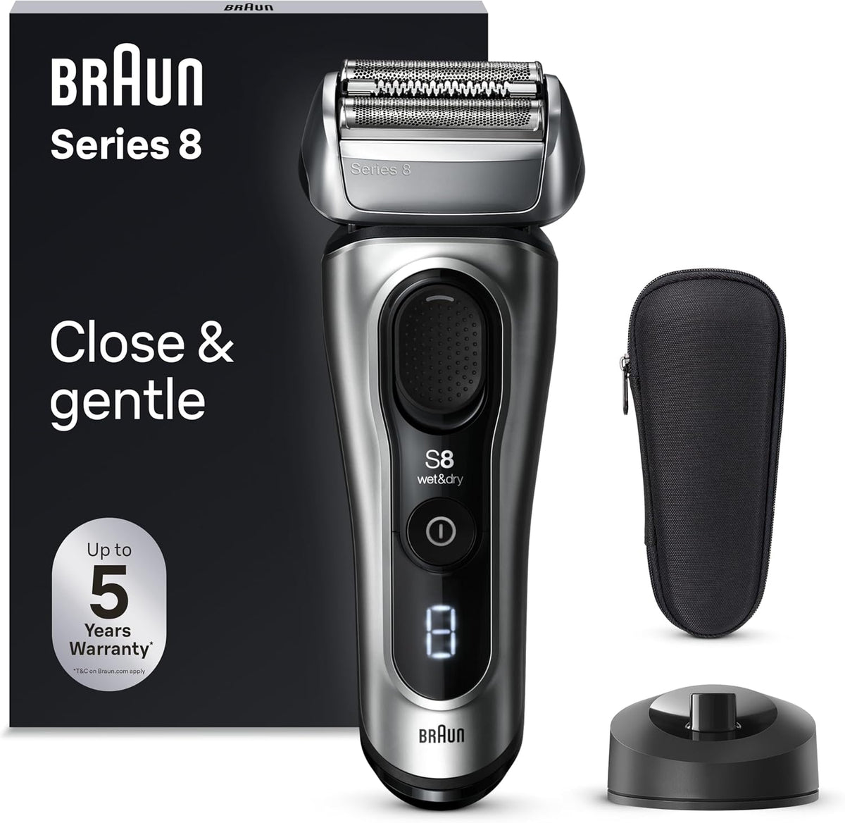 Braun Elektrorasierer, Braun/silber, Series 8 Rasierer Herren Elektrisch mit 4+1 Scherkopf, Präzisions-Langhaarschneider