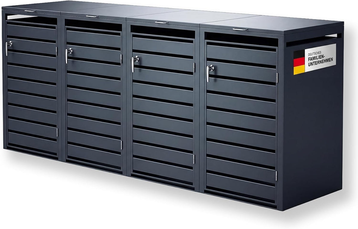 Metzler Mülltonnenbox, 240 L, Anthrazit, in mit Sichtstreifen 4er, Mülltonnenverkleidung 4 Tonnen, abschließbar