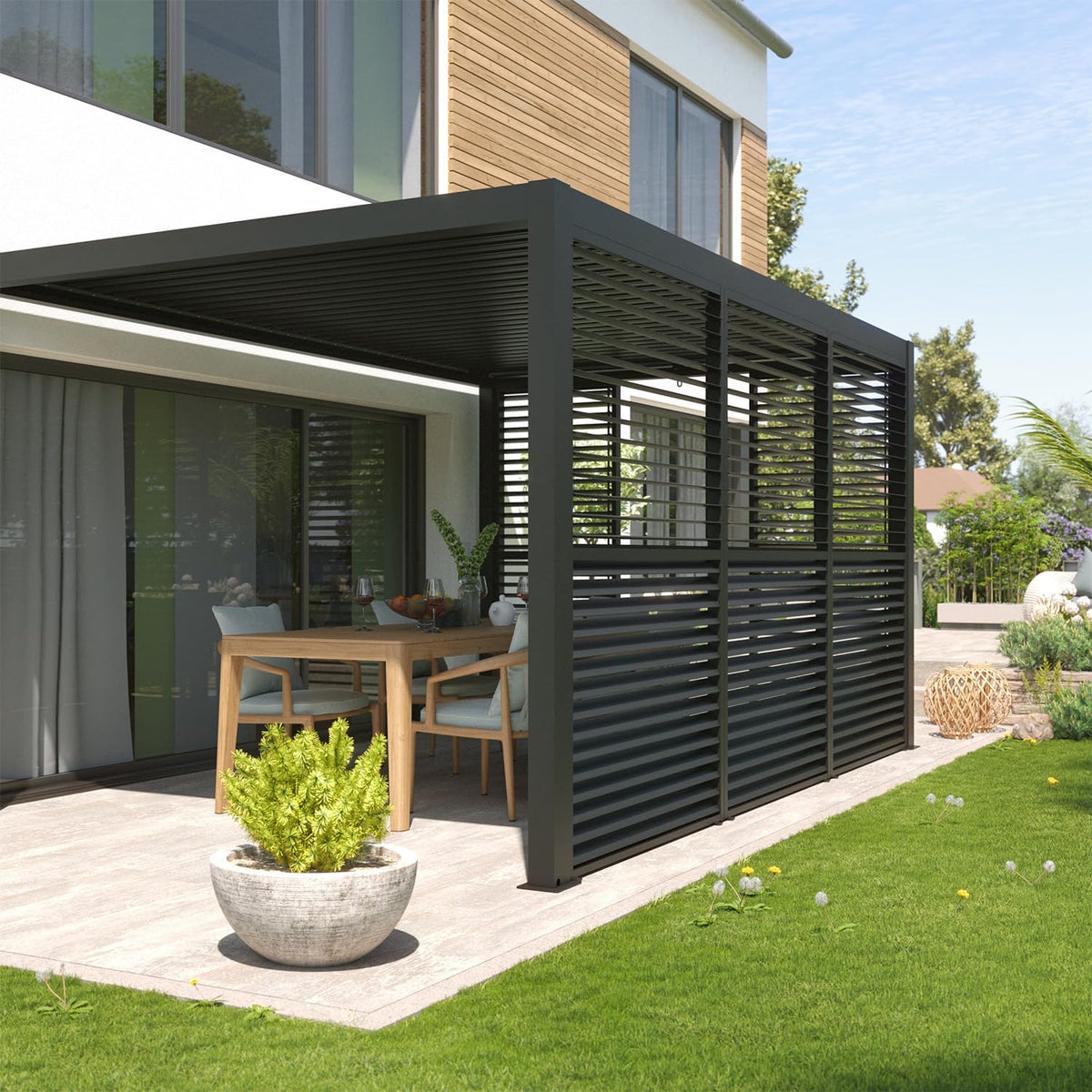 empasa Gartensichtschutz, Weiß, Bewegliche Lamellenseitenwand für Pergola Zeus aus Aluminium