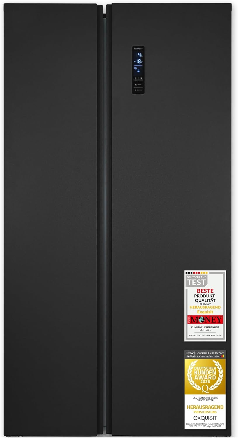 Exquisit Side-by-Side-Kühlschrank, 442 Liter, Silber, SBS546-040E NoFrost Inox