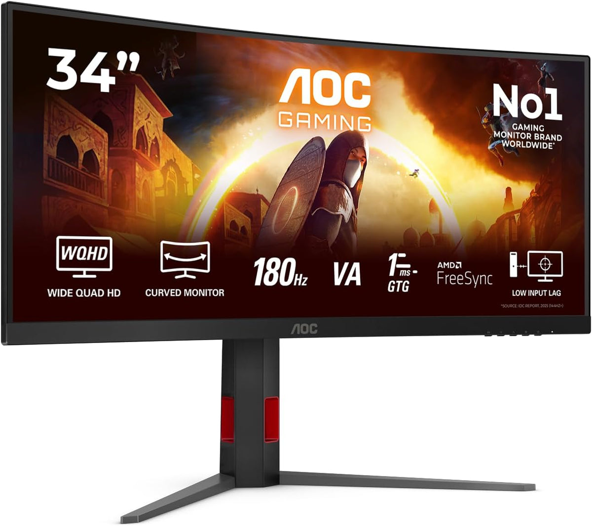 AOC Monitor, 34 Zoll, Schwarz, CU34G4 Curved, UW-QHD Gaming, 180Hz, Fast VA Panel, 1ms GtG, HDR10, FreeSync