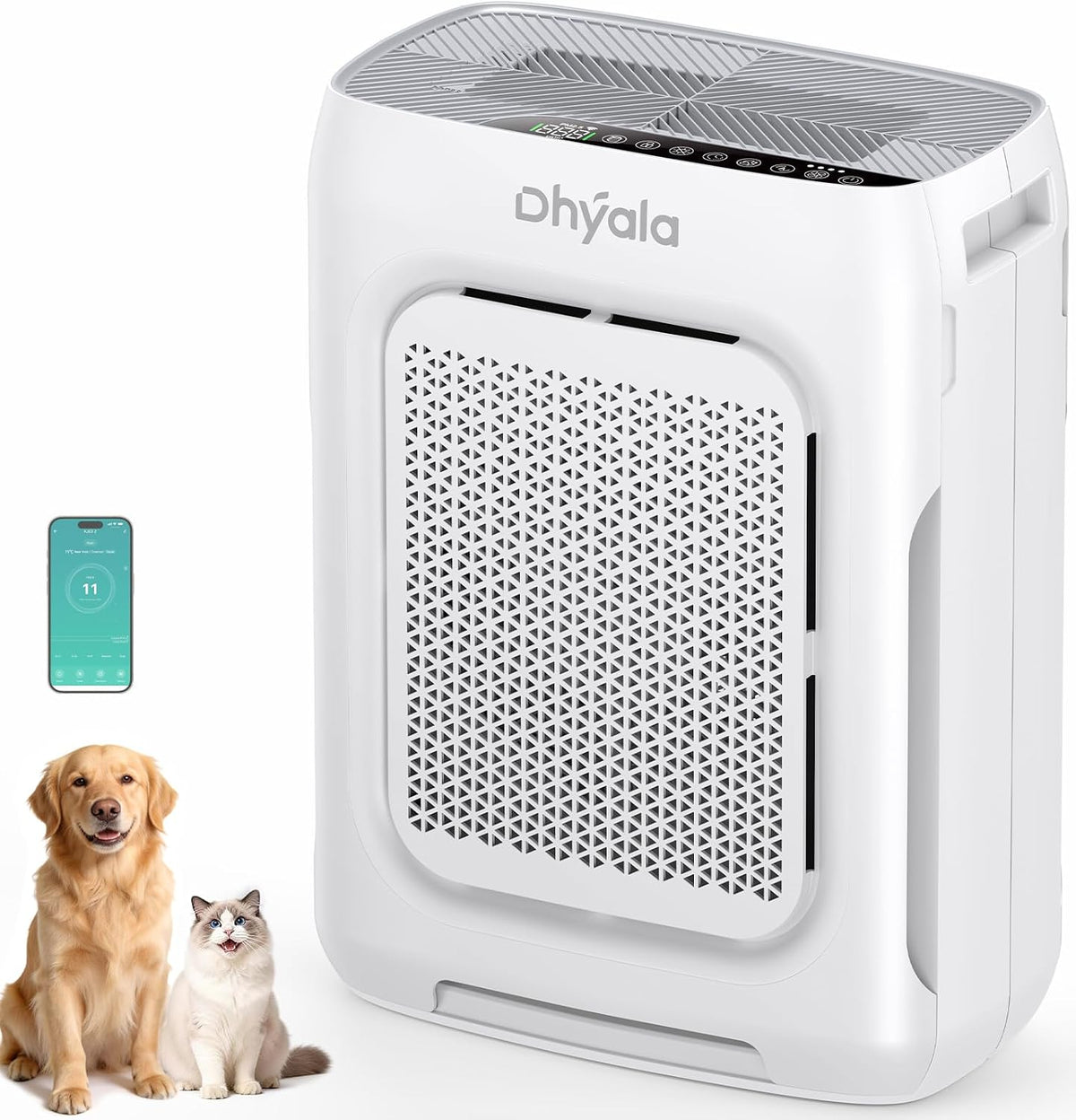 Dhyala Dunstabzugshaube, 450m, 20 dB, Weiß, Luftreiniger Allergiker Air Purifier HEPA Luftfilter mit, CADR ³/h, Smart WiFi