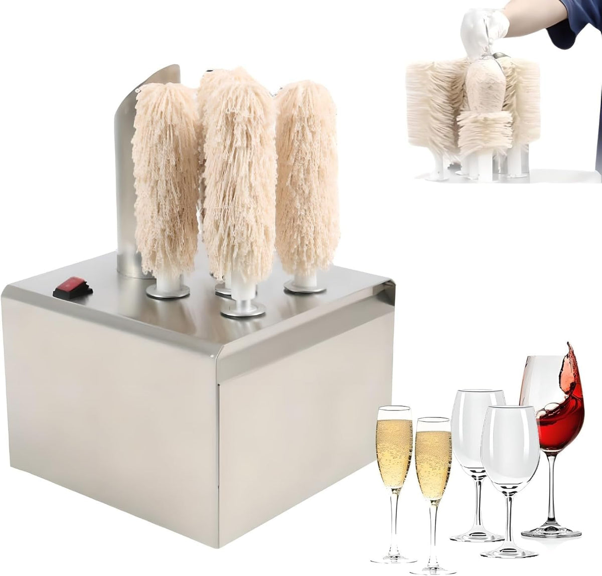 Prof Gläserreinigungsmaschine, 1200 W, Edelstahl 304, Silber, Gastro Edelstahl Gläserpoliermaschine, Hochleistungsheizgerät Gläserpoliermaschine