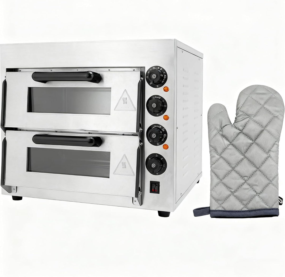 PromiseFly Pizzaofen, 3000 W, 201 Edelstahl, Gummi, Kunststoff, Glas, Cordierit, Schwarz/Silber