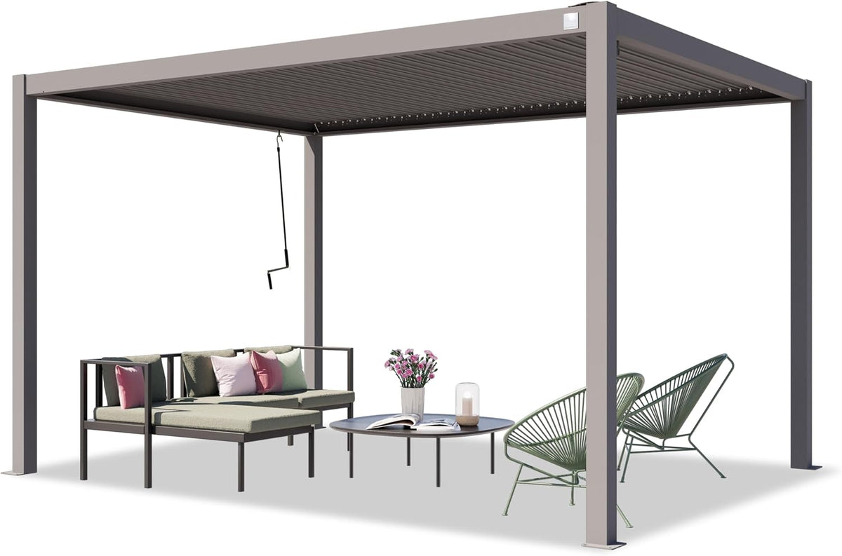 TOOLPORT Pavillon, Grau, PRIMEYARD Pergola 3x4 m Aluminium-Pfosten mit Lamellendach