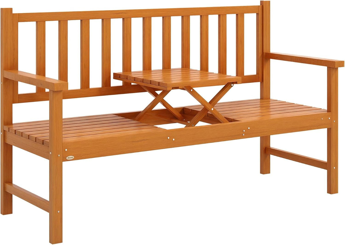 Outsunny Sitzbank, 153 x 56 x 91 cm, Natur, Gartenbank 3-Sitzer mit Tisch Hellbraun
