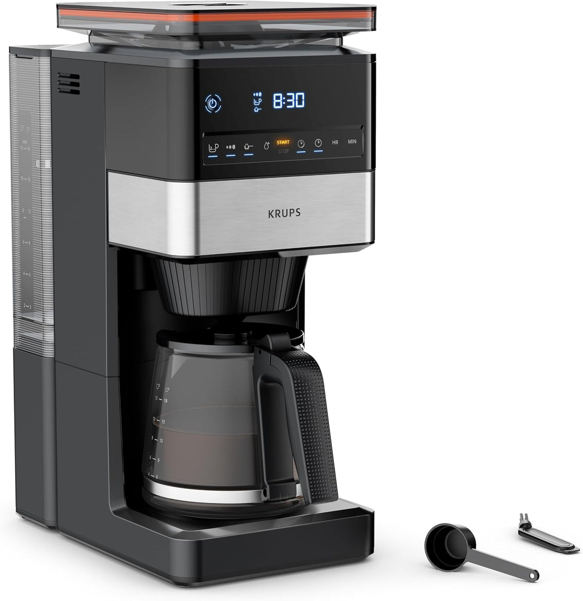 KRUPS Kaffeemaschine, 1000 Watt, 1,5 L, Schwarz, Grind Aroma XL Filter, abnehmbares Kegelmahlwerk, digitales Bedienfeld