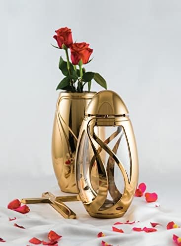 AMV Gartenfackeln & Laternen, Metallguss, Gold, Exclusiv Grabschmuck Set farben Grablampe+Grabvase