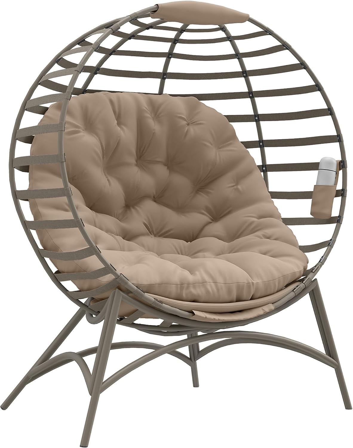 Outsunny Esszimmerstuhl, 118 x 77 x 139 cm, Schwarz, Papasansessel mit Kissen Faltbar Sandbraun