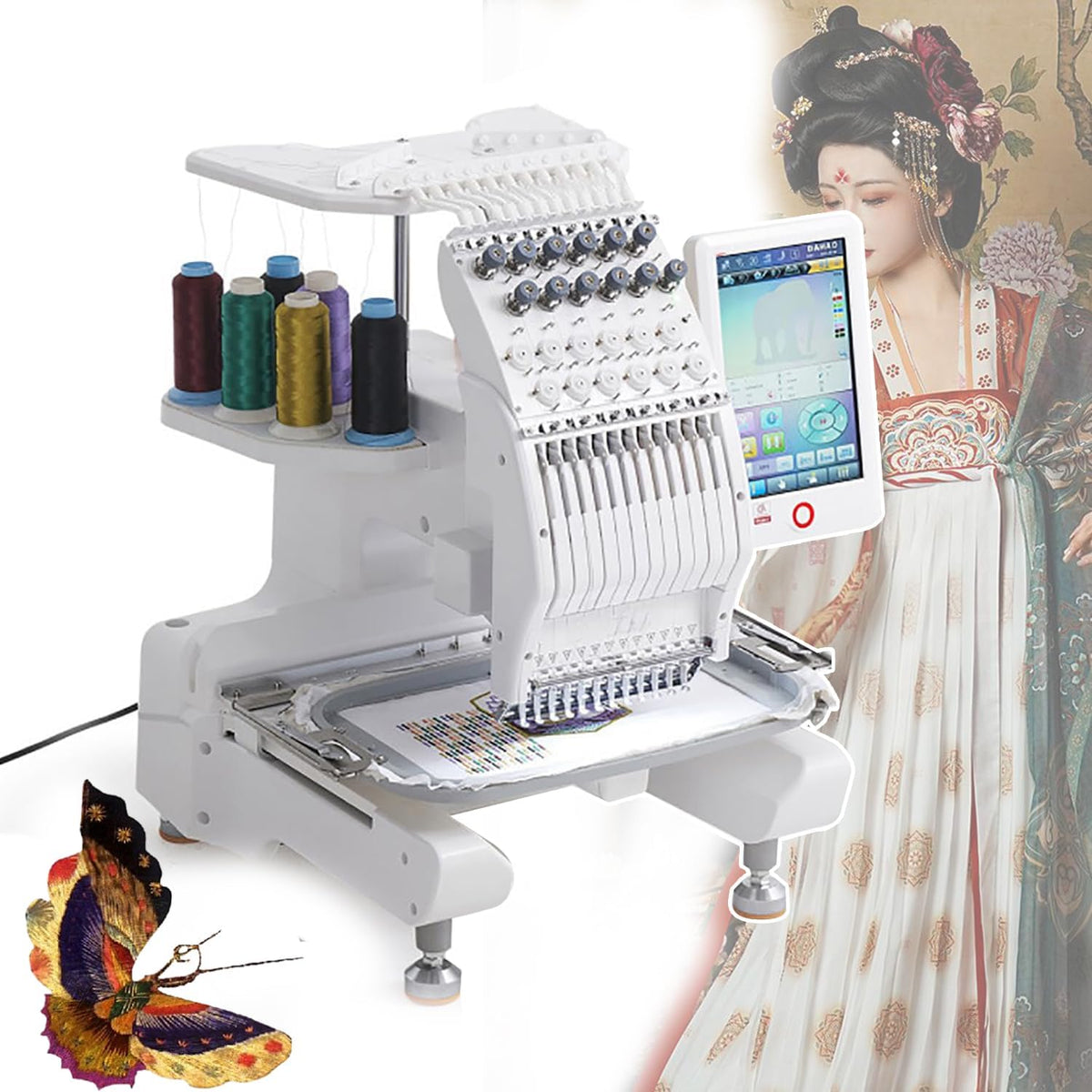 TYH Stickmaschinen, Grau, 12 Nadeln Smart Embroidery Machine, Vollautomatische Stickmaschine, 1000rpm / Min Geschwindigkeit