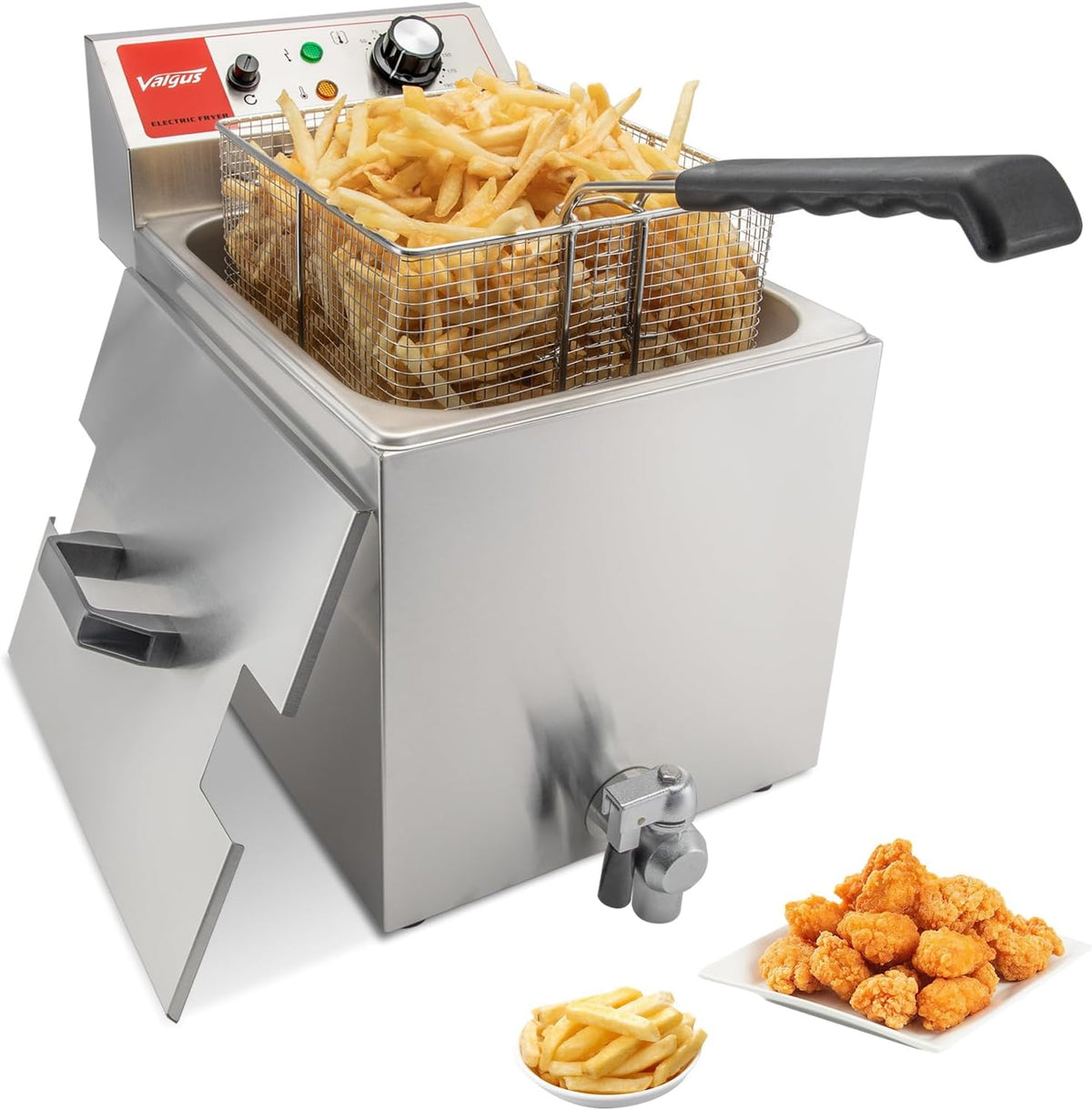 Valgus Heißluftfritteuse, 3300 W, 13 L, Silber/Schwarz, Kommerzielle elektrische Fritteuse aus Edelstahl, Ablaufsystem