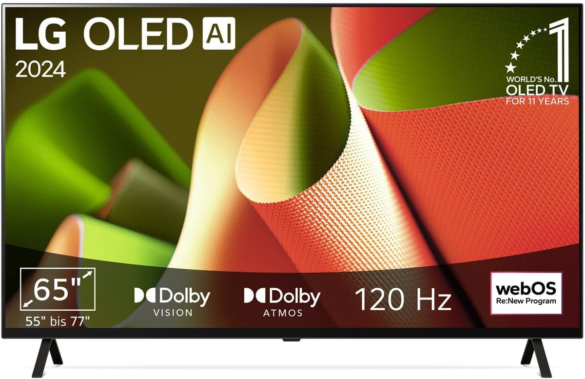 LG Fernseher, 65 Zoll, 165 cm, Schwarz, OLED65B4ELA TV OLED (α8 4K AI-Prozessor, webOS 24, Dolby Vision, bis zu 120Hz) [Modelljahr 2024]