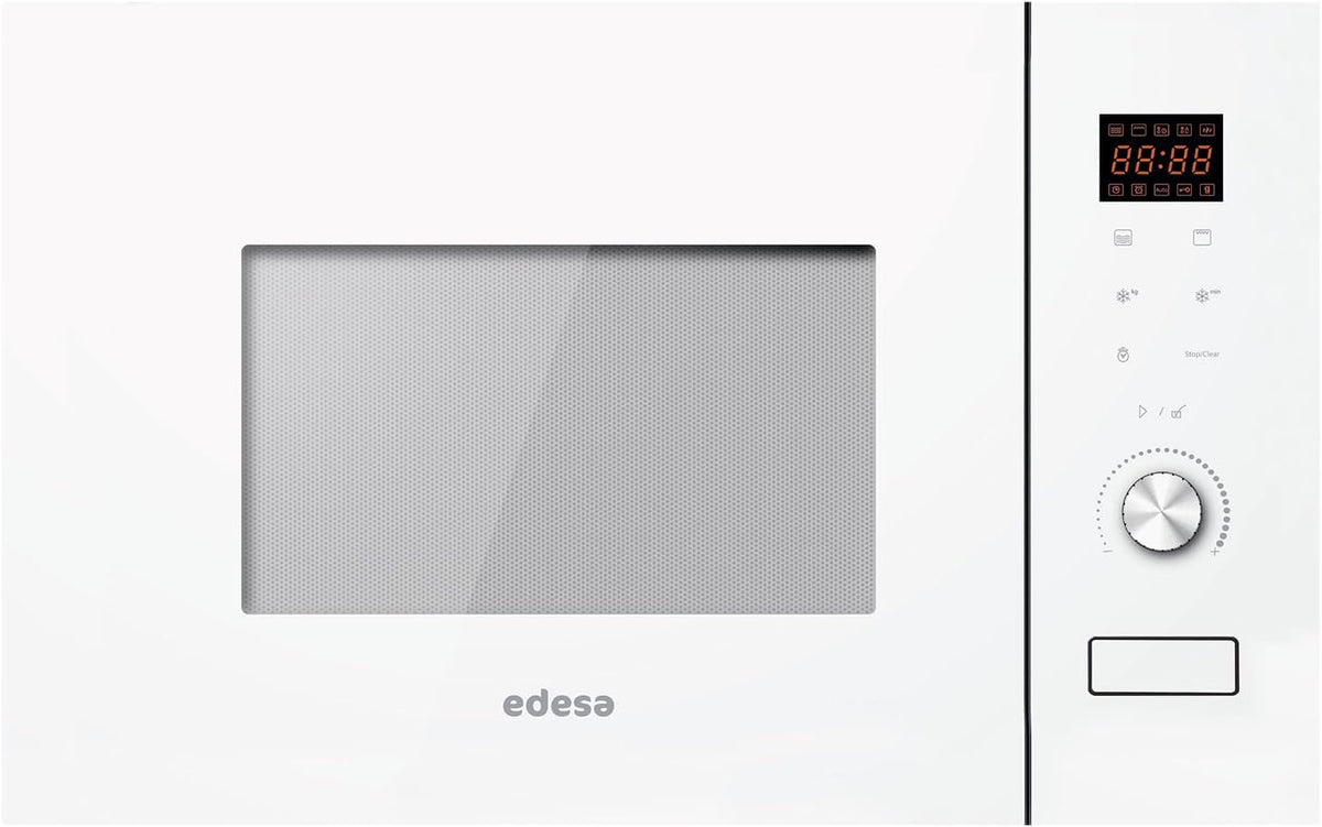 EDESA Mikrowelle, 59,5 cm, 1000 W, 800 W, 20 l, Silber/Weiß, EMW-2020-IG WH mit Einbau, und Grill, Innengehäuse aus Edelstahl