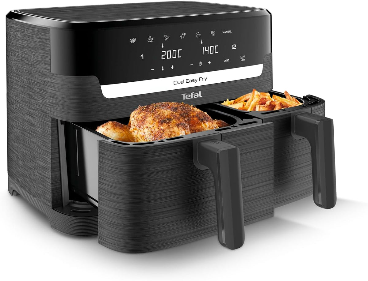 Tefal Heißluftfritteuse, 8,3 l, Schwarz, Easy Fry Digitale Doppelzonen-Luftfritteuse, 2 Schubladen, 8-in-1, luftfrittieren