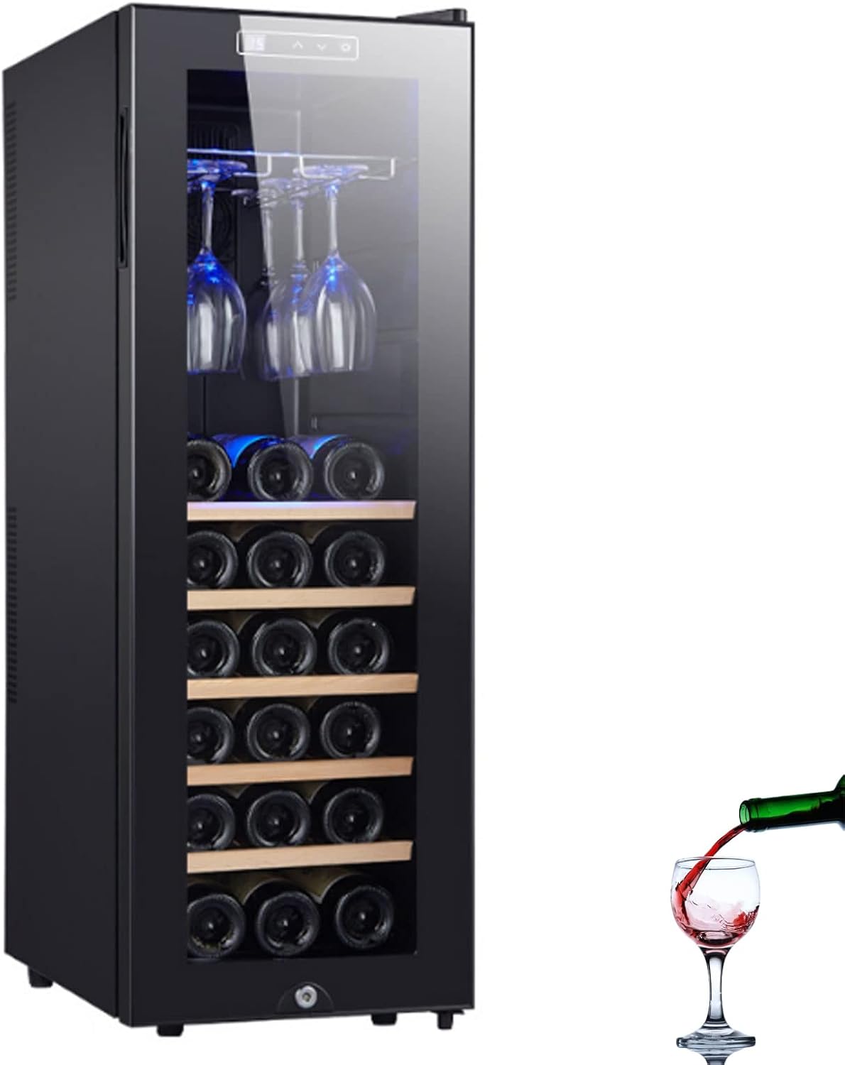 freistehend Weinkühlschrank, 90 Liter, Schwarz, Thermoelektrischer - Wine Fridge mit Temperaturregler:, Weinschrank mit Touch-bedienfeld