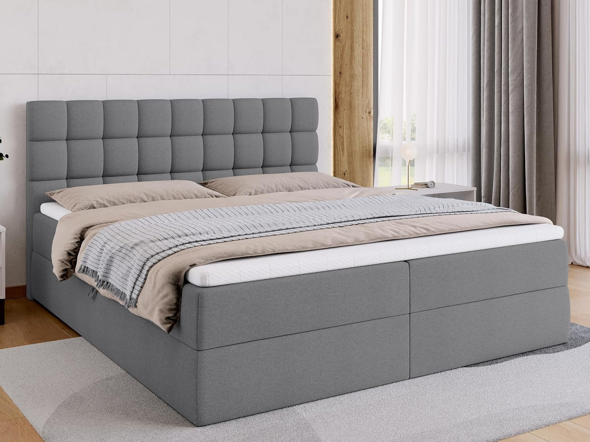 BROMARKT Boxspringbett, Grau, mit Bettkasten Polsterbett mit Bonell-Matratze und Topper